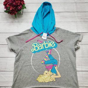 Workout Barbie Hooded Crop Sweatshirt Top Large